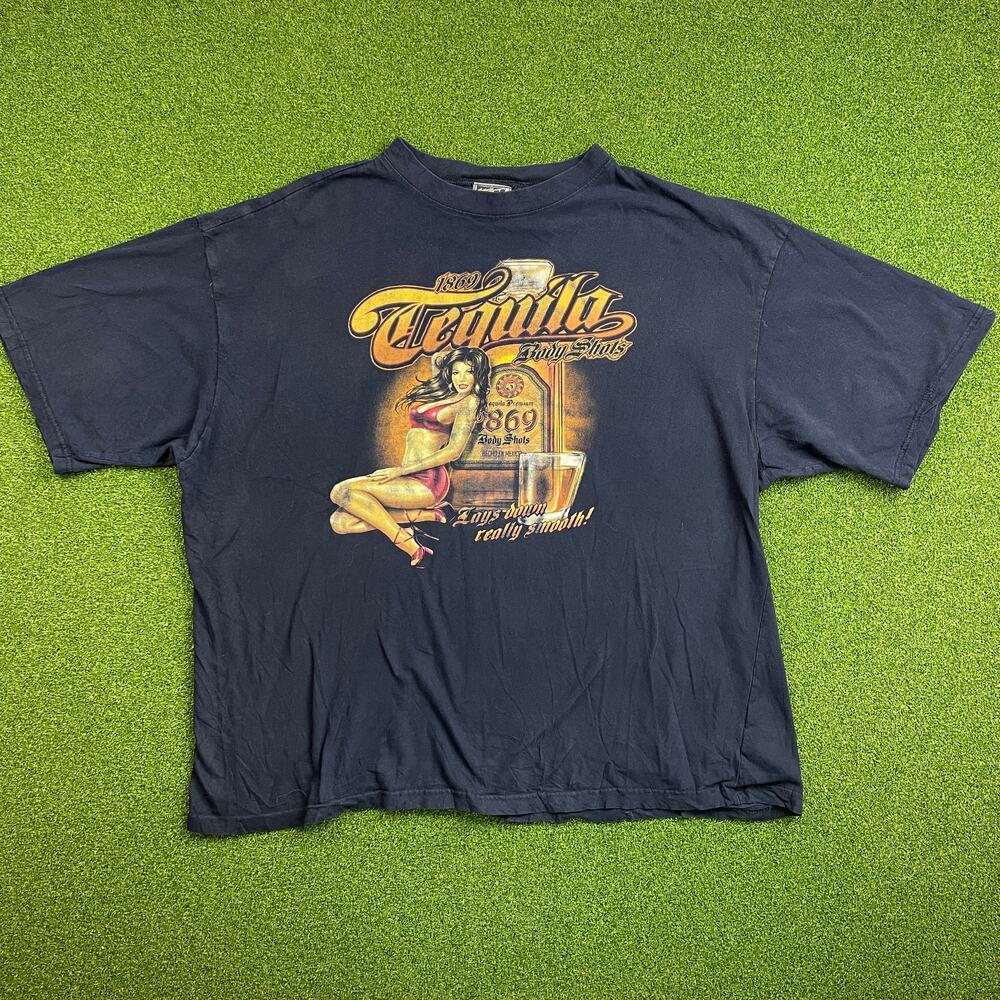 Vintage ODM Mens Black Tequila Body Shots Graphic T-Shirt Sz 3XL